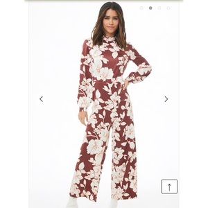 Satin Floral Print Wide-Leg Jumpsuit